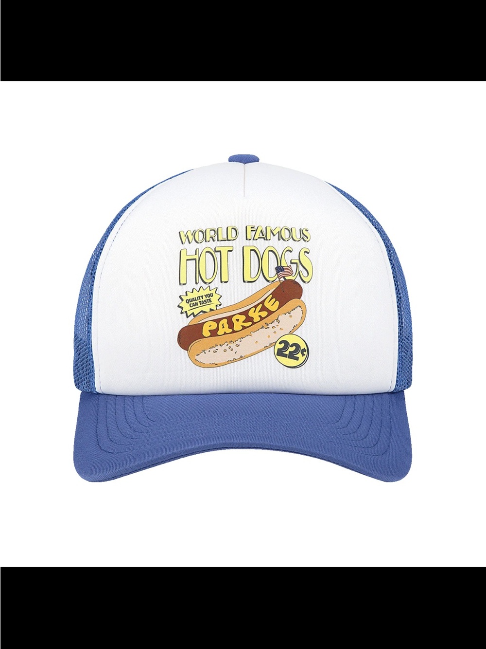 Parke Blue & White 'World Famous Hot Dogs”  Hat